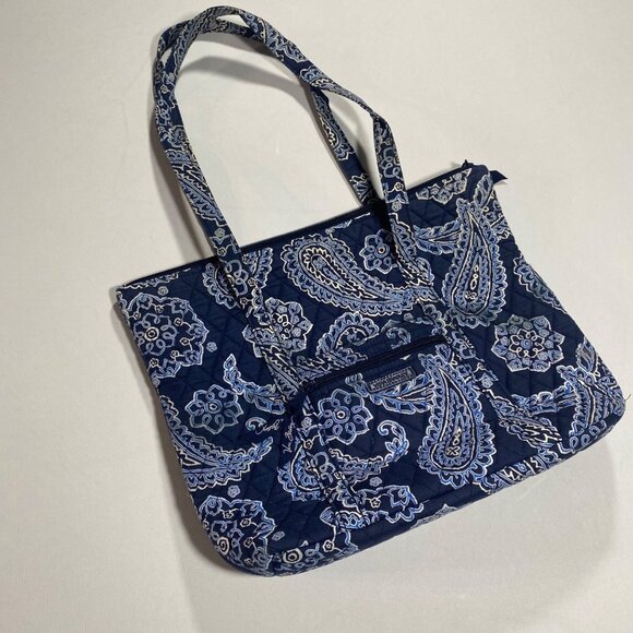 Vera Bradley Navy Paisley Quilted Tote Bag With Zipper & Pockets - Picture 1 of 7